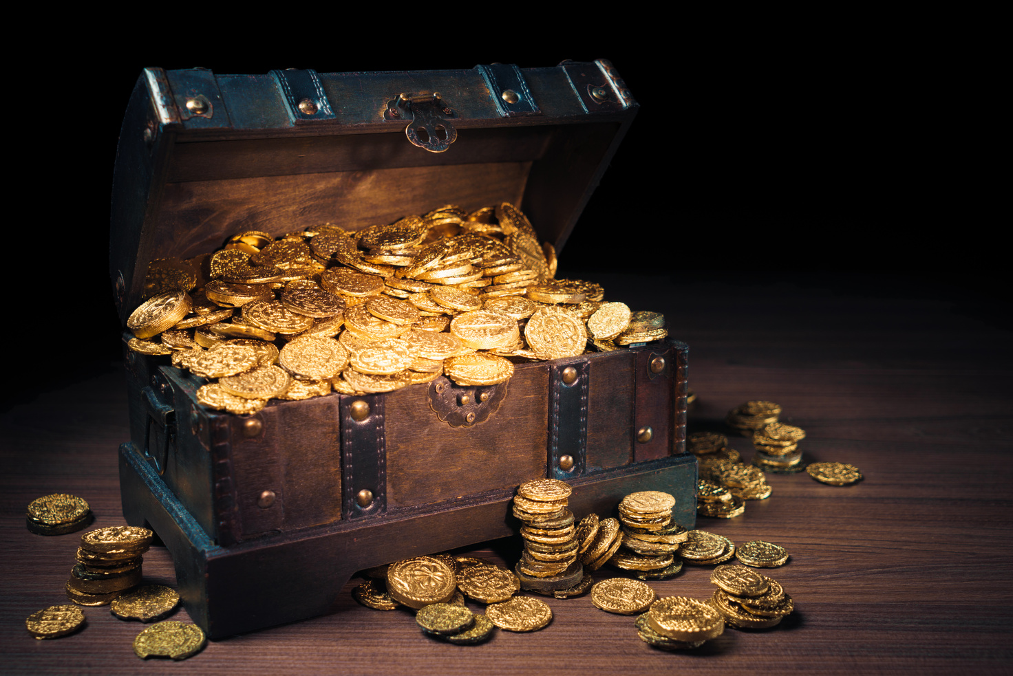 Treasure chest filled with gold coins